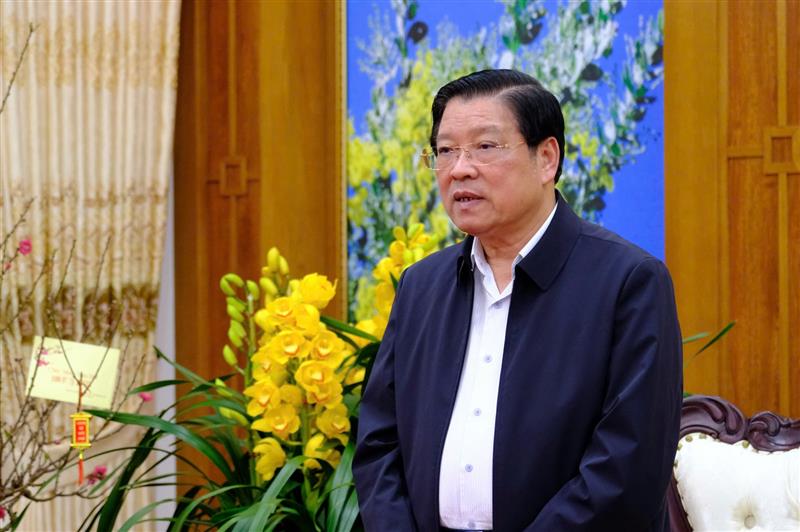 Đồng chí Phan Đình Trạc - Ủy viên Bộ Chính trị, Bí thư Trung ương Đảng, Trưởng Ban Nội chính Trung ương phát biểu giao một số nhiệm vụ đối với tỉnh Lâm Đồng năm 2025