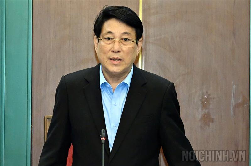 Chủ tịch nước Lương Cường phát biểu tại buổi làm việc (ảnh Việt Trung - Báo QĐND)