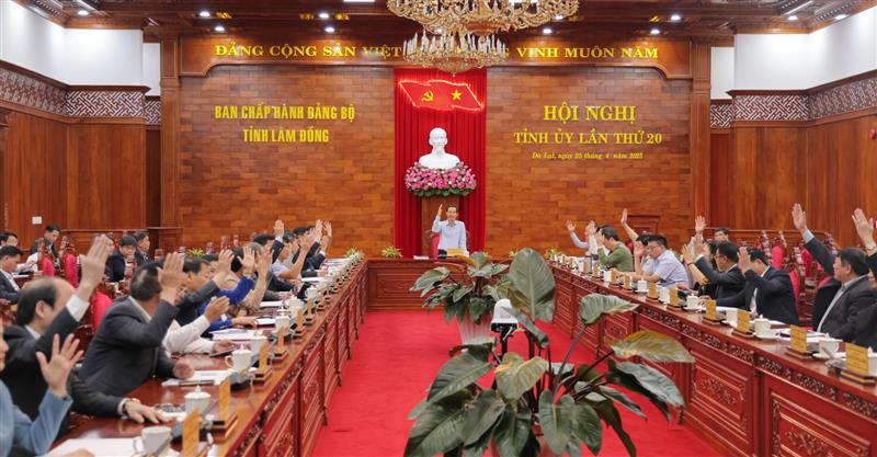 Các đại biểu biểu quyết thông qua Đề án sắp xếp đơn vị hành chính cấp xã