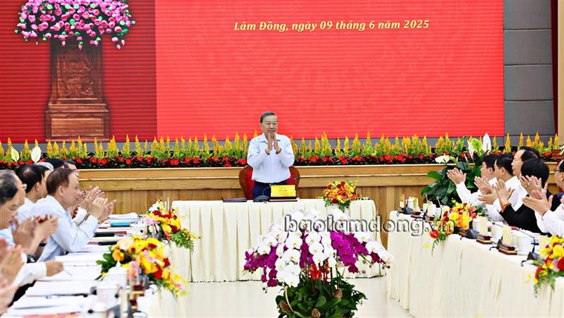 Tổng Bí thư Tô Lâm làm việc tạI Lâm Đồng. Ảnh: Baolamdong.vn