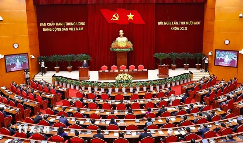 Tổng Bí thư Tô Lâm phát biểu bế mạc Hội nghị lần thứ 11 Ban Chấp hành Trung ương Đảng khóa XIII. (Ảnh: Doãn Tấn/TTXVN)