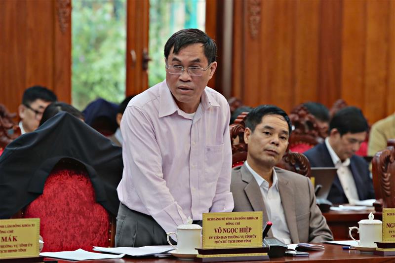Đồng chí Võ Ngọc Hiệp - Uỷ viên Ban Thường vụ Tỉnh uỷ, Phó Chủ tịch UBND tỉnh báo cáo tình hình kinh tế - xã hội năm 2024 và mục tiêu năm 2025
