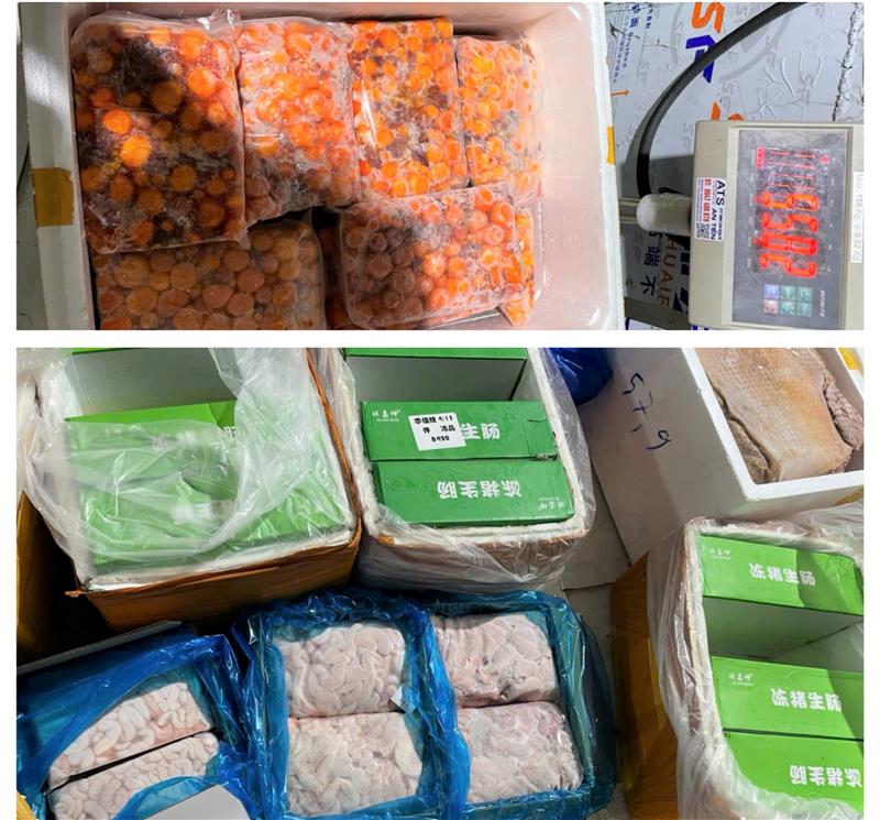 Các loại thực phẩm đông lạnh không rõ nguồn gốc, xuất xứ được lực lượng công an phát hiện tịch thu, tiêu hủy theo quy định