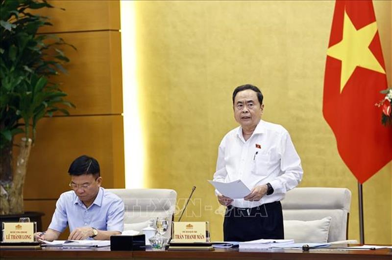 Chủ tịch Quốc hội Trần Thanh Mẫn, Chủ tịch Ủy ban dự thảo sửa đổi, bổ sung một số điều của Hiến pháp năm 2013 phát biểu. Ảnh: Doãn Tấn/TTXVN
