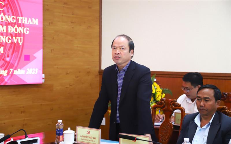 Đồng chí Nguyễn Viết Vân - Bí thư Huyện ủy Bảo Lâm phát biểu tại buổi làm việc