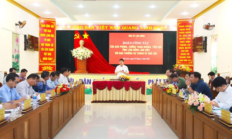 Đồng chí Trần Đình Văn - Phó Bí thư Thường trực Tỉnh ủy, Trưởng đoàn ĐBQH đơn vị tỉnh Lâm Đồng phát biểu chỉ đạo tại buổi làm việc
