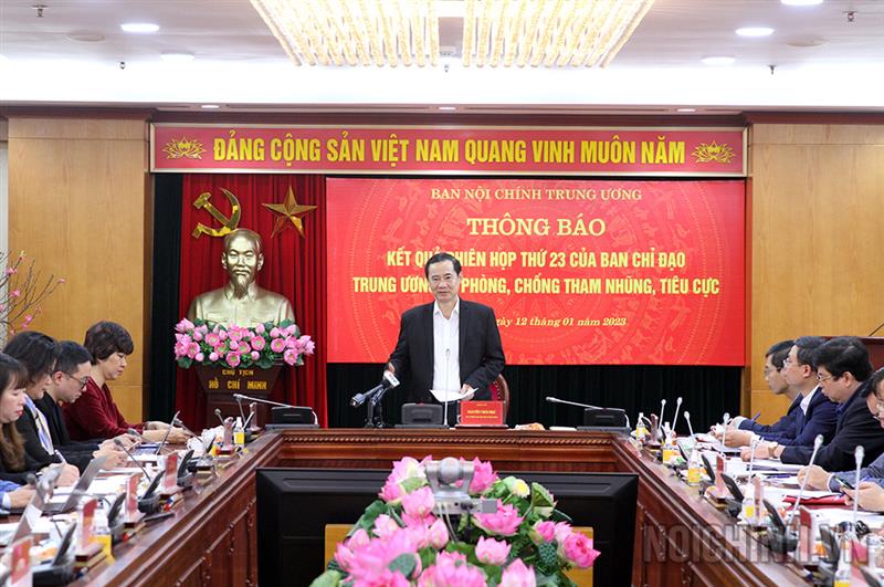 Đồng chí Nguyễn Thái Học, Phó trưởng Ban Nội chính Trung ương thông báo kết quả Phiên họp thứ 23 của Ban Chỉ đạo Trung ương về phòng, chống tham nhũng, tiêu cực