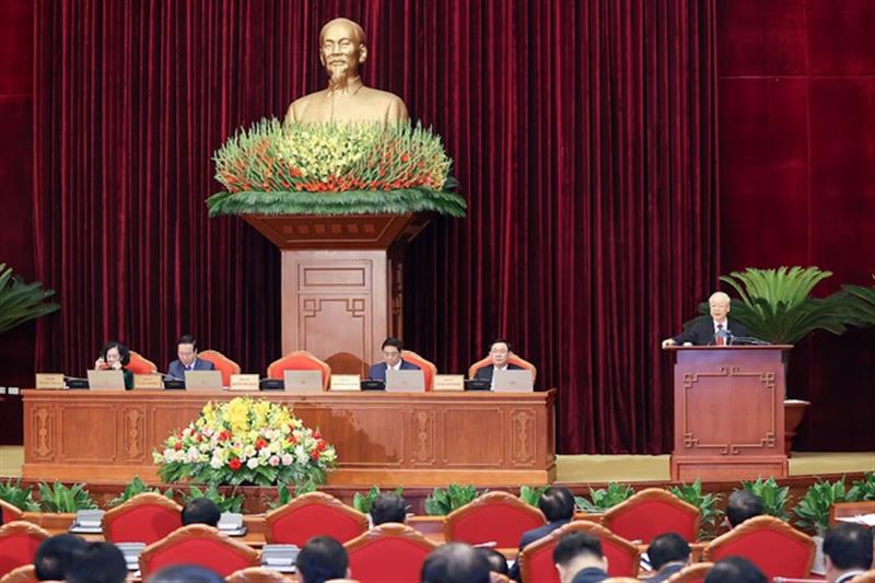 Tổng Bí thư Nguyễn Phú Trọng nhấn mạnh Hội nghị sẽ xem xét, quyết định nhiều vấn đề có ý nghĩa rất quan trọng đối với việc hoàn thành nhiệm vụ chính trị của Ban Chấp hành Trung ương khoá XIII từ nay đến hết nhiệm kỳ
